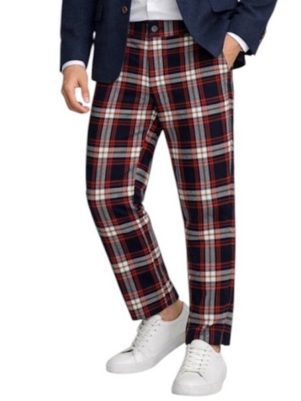 Zara Men’s Red, Black & White Plaid Chinos Zipper and One Button Closure